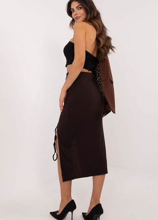 Ribbed Pencil Midi Skirt with Front Slit - MimiStylez