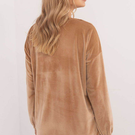 Velour Blouse with Neck Tie and Butterfly Accent - MimiStylez