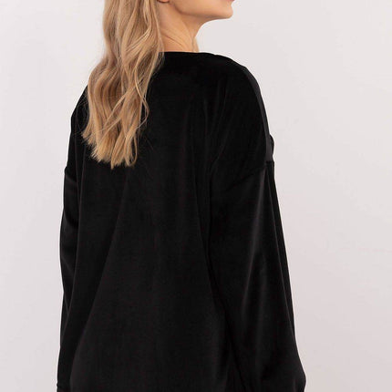 Velour Blouse with Neck Tie and Butterfly Accent - MimiStylez