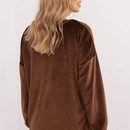 Velour Blouse with Neck Tie and Butterfly Accent - MimiStylez