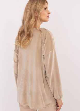 Velour Blouse with Neck Tie and Butterfly Accent - MimiStylez