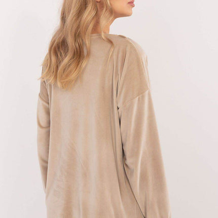 Velour Blouse with Neck Tie and Butterfly Accent - MimiStylez