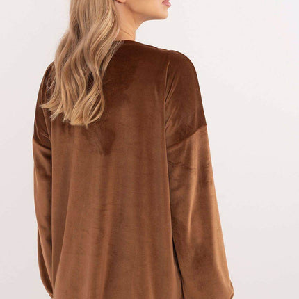 Velour Blouse with Neck Tie and Butterfly Accent - MimiStylez