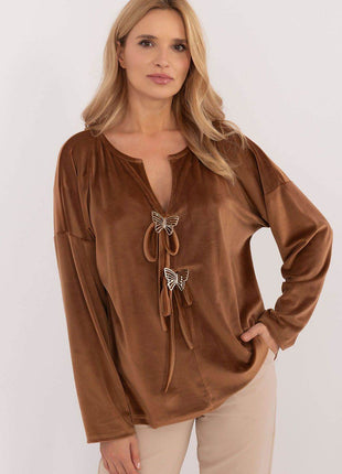 Velour Blouse with Front Ties & Butterfly Charms - MimiStylez