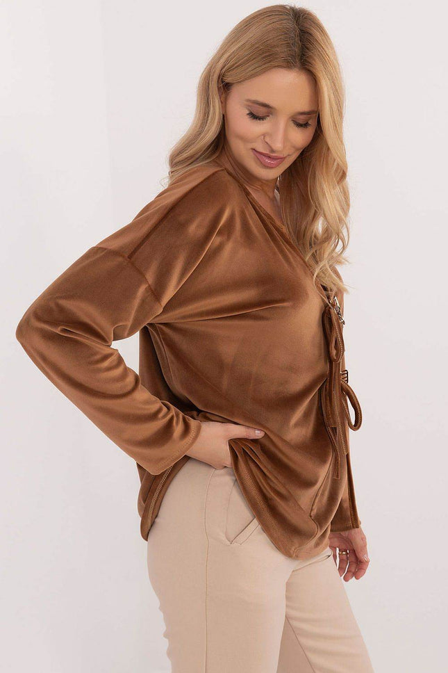 Velour Blouse with Front Ties & Butterfly Charms - MimiStylez