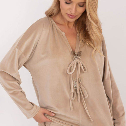 Velour Blouse with Front Ties & Butterfly Charms - MimiStylez