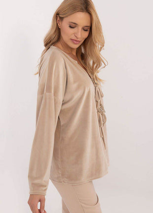 Velour Blouse with Front Ties & Butterfly Charms - MimiStylez