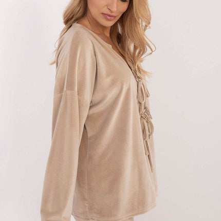 Velour Blouse with Front Ties & Butterfly Charms - MimiStylez