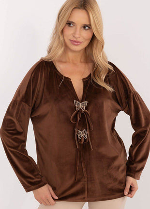 Velour Blouse with Front Ties & Butterfly Charms - MimiStylez