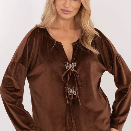 Velour Blouse with Front Ties & Butterfly Charms - MimiStylez