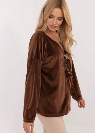 Velour Blouse with Front Ties & Butterfly Charms - MimiStylez