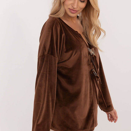 Velour Blouse with Front Ties & Butterfly Charms - MimiStylez