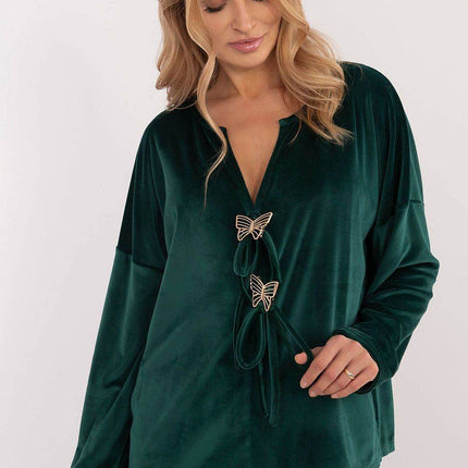 Velour Blouse with Front Ties & Butterfly Charms - MimiStylez