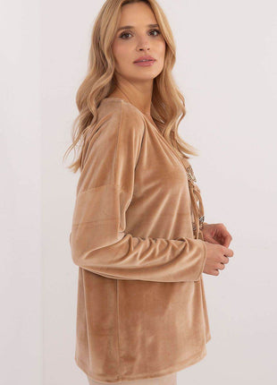 Velour Blouse with Front Ties & Butterfly Charms - MimiStylez