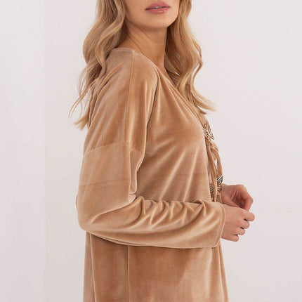Velour Blouse with Front Ties & Butterfly Charms - MimiStylez