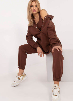 Women's 3-Piece Cotton Tracksuit Set – T-Shirt, Hoodie & High-Waisted Joggers - MimiStylez
