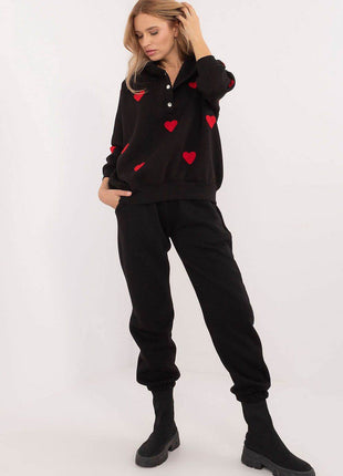 Cozy Heart-Patch Cotton Hoodie & Jogger Set - MimiStylez