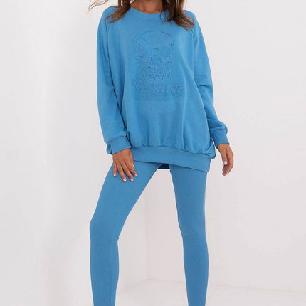 Women's Ribbed Leggings & Embossed Sweatshirt Cotton Set - MimiStylez