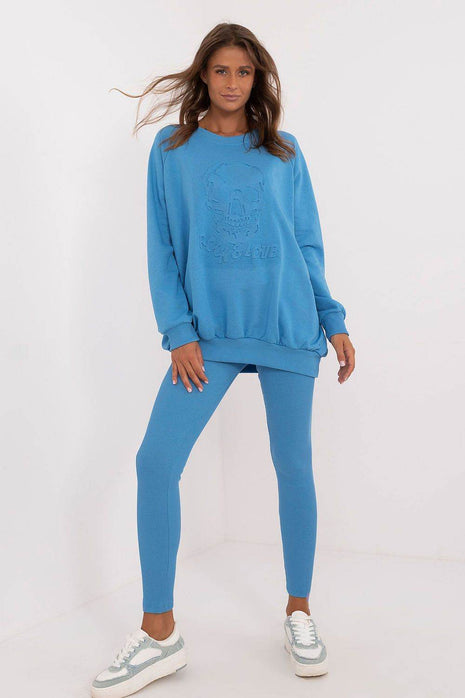 Women's Ribbed Leggings & Embossed Sweatshirt Cotton Set - MimiStylez