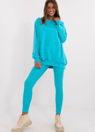 Women's Ribbed Leggings & Embossed Sweatshirt Cotton Set - MimiStylez