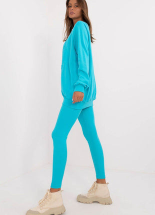 Women's Ribbed Leggings & Embossed Sweatshirt Cotton Set - MimiStylez