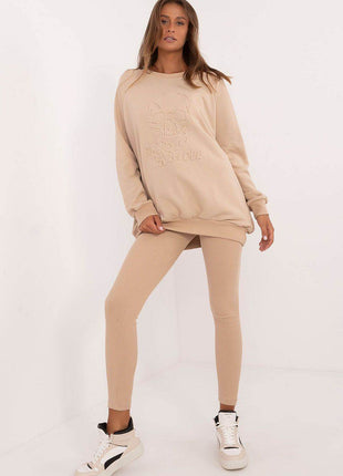Women's Ribbed Leggings & Embossed Sweatshirt Cotton Set - MimiStylez