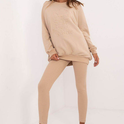 Women's Ribbed Leggings & Embossed Sweatshirt Cotton Set - MimiStylez