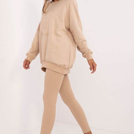 Women's Ribbed Leggings & Embossed Sweatshirt Cotton Set - MimiStylez