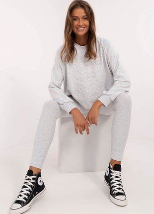 Women's Ribbed Leggings & Embossed Sweatshirt Cotton Set - MimiStylez