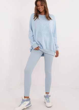 Women's Ribbed Leggings & Embossed Sweatshirt Cotton Set - MimiStylez