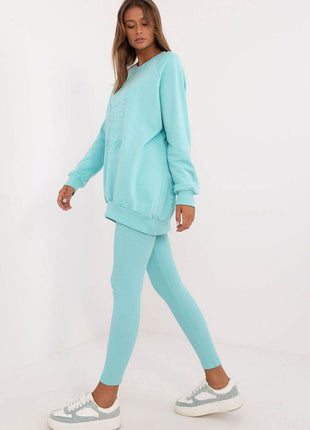 Women's Ribbed Leggings & Embossed Sweatshirt Cotton Set - MimiStylez