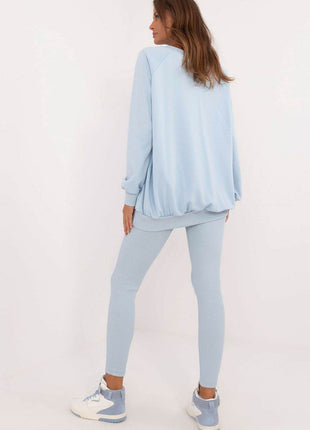 Women's Ribbed Leggings & Embossed Sweatshirt Cotton Set - MimiStylez