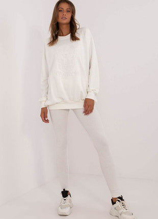 Women's Ribbed Leggings & Embossed Sweatshirt Cotton Set - MimiStylez
