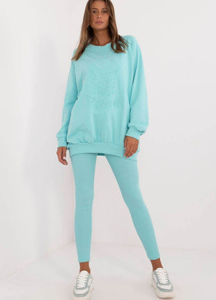 Women's Ribbed Leggings & Embossed Sweatshirt Cotton Set - MimiStylez