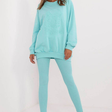 Women's Ribbed Leggings & Embossed Sweatshirt Cotton Set - MimiStylez