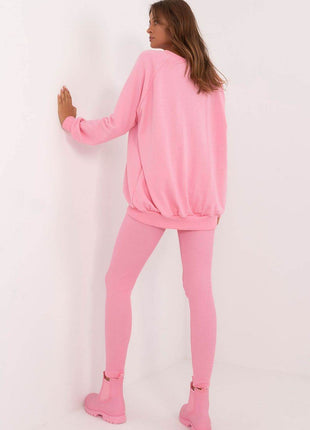 Women's Ribbed Leggings & Embossed Sweatshirt Cotton Set - MimiStylez