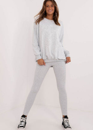 Women's Ribbed Leggings & Embossed Sweatshirt Cotton Set - MimiStylez