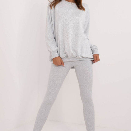Women's Ribbed Leggings & Embossed Sweatshirt Cotton Set - MimiStylez