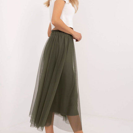 Flared Tulle Midi Skirt with Elastic Waist and Lining - MimiStylez