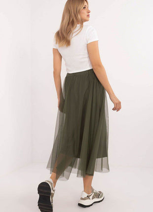 Flared Tulle Midi Skirt with Elastic Waist and Lining - MimiStylez