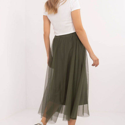 Flared Tulle Midi Skirt with Elastic Waist and Lining - MimiStylez