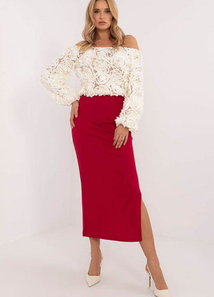 Ribbed Pencil Midi Skirt with Slit - MimiStylez