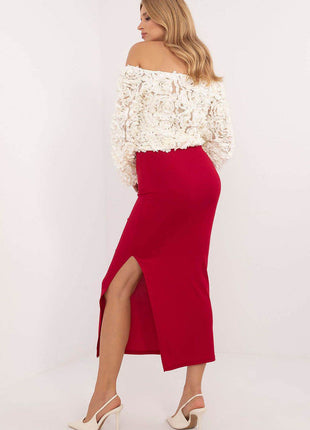 Ribbed Pencil Midi Skirt with Slit - MimiStylez