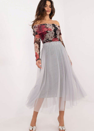 Flared Tulle Midi Skirt with Elastic Waist and Lining - MimiStylez