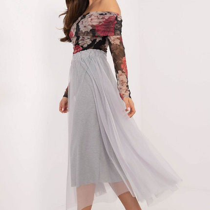 Flared Tulle Midi Skirt with Elastic Waist and Lining - MimiStylez