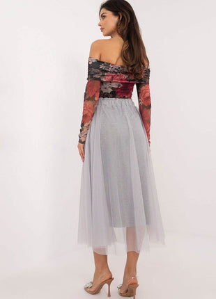Flared Tulle Midi Skirt with Elastic Waist and Lining - MimiStylez