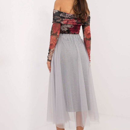 Flared Tulle Midi Skirt with Elastic Waist and Lining - MimiStylez