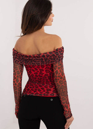 Off-Shoulder Animal Print Blouse with Ruched Detail - MimiStylez