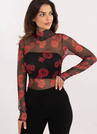 Sheer Animal Print Mesh Blouse with Turtleneck - MimiStylez