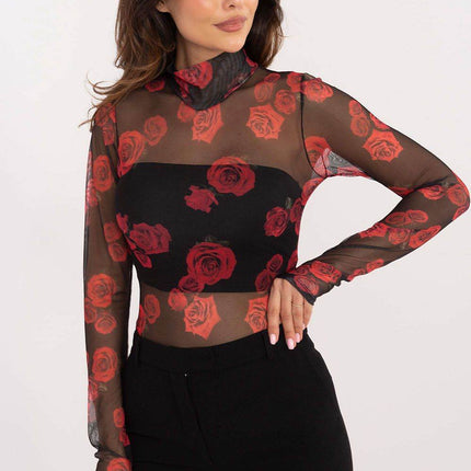 Sheer Animal Print Mesh Blouse with Turtleneck - MimiStylez